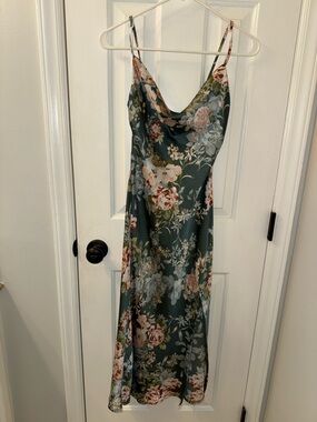 Hello Molly Green Floral Cowl Slip Maxi Dress